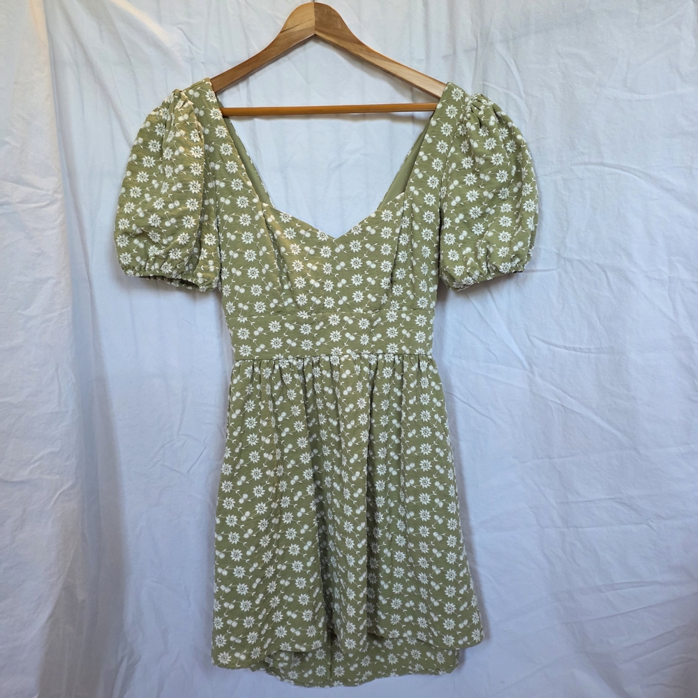 Trixxi Olive Floral Puff Sleeve Mini Dress